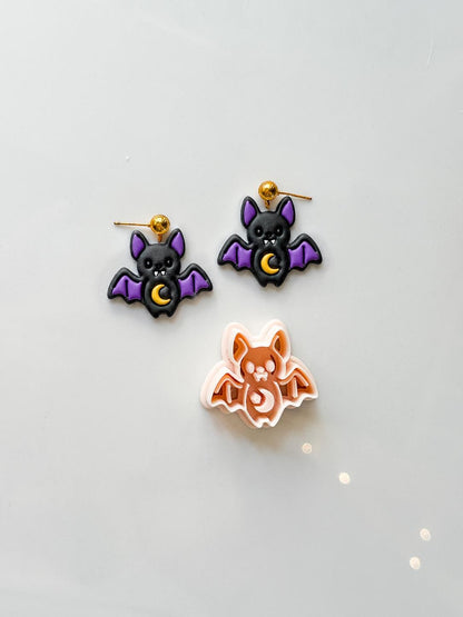 Cute Bat Cutter: Kawaii Moon Halloween Shape for Polymer Clay