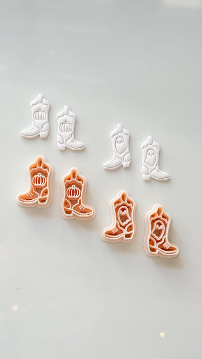 Halloween Cowboy Boots Cutter: Ghost Pumpkin Western Design for Polymer Clay