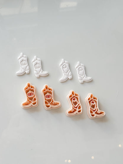 Halloween Cowboy Boots Cutter: Ghost Pumpkin Western Design for Polymer Clay