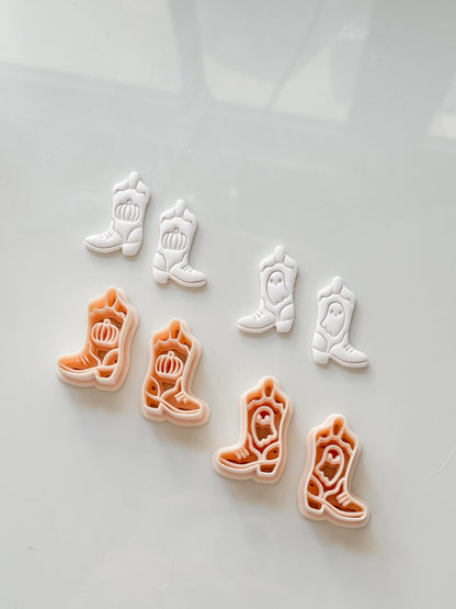 Halloween Cowboy Boots Cutter: Ghost Pumpkin Western Design for Polymer Clay