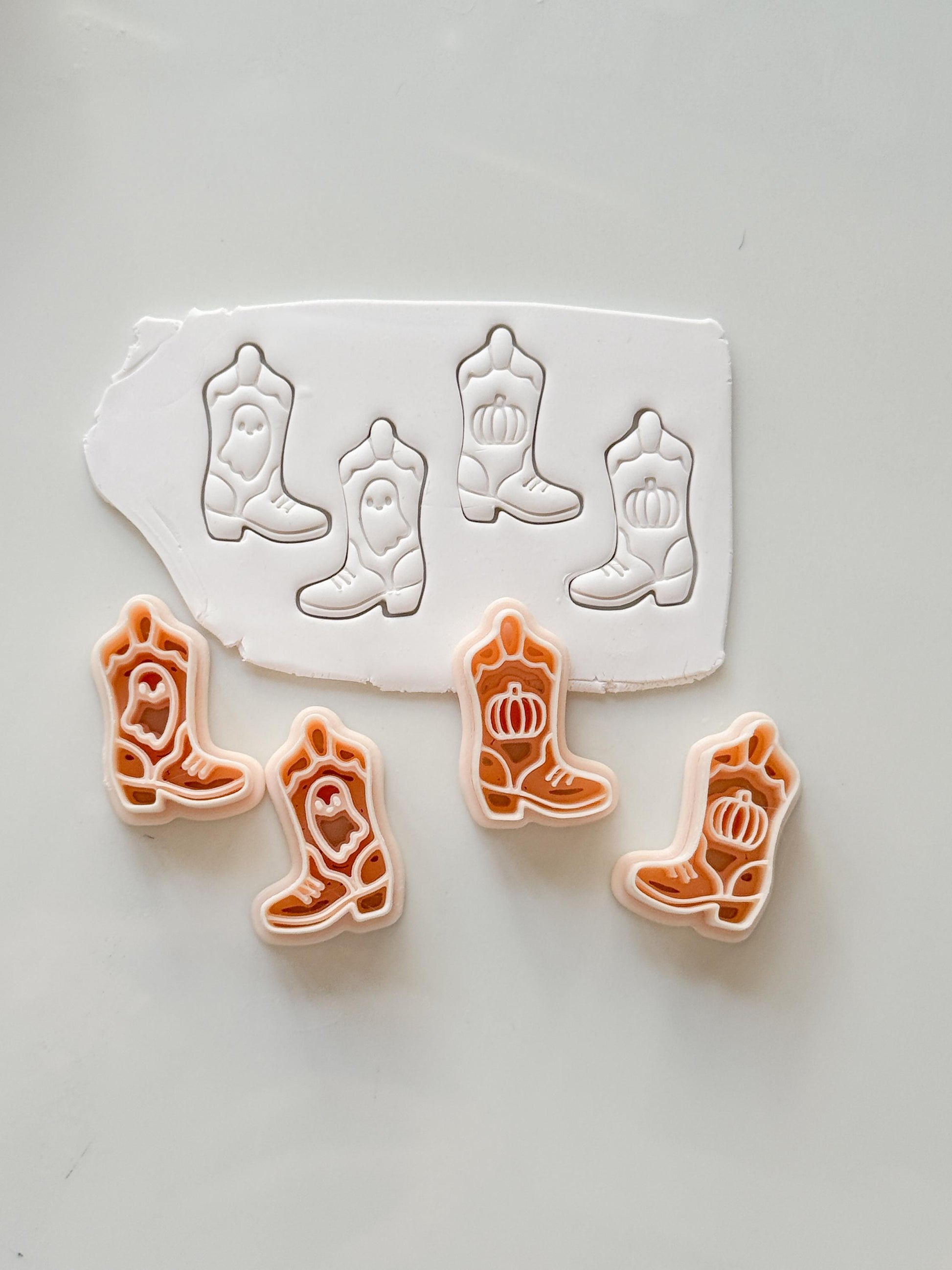 Halloween Cowboy Boots Cutter: Ghost Pumpkin Western Design for Polymer Clay