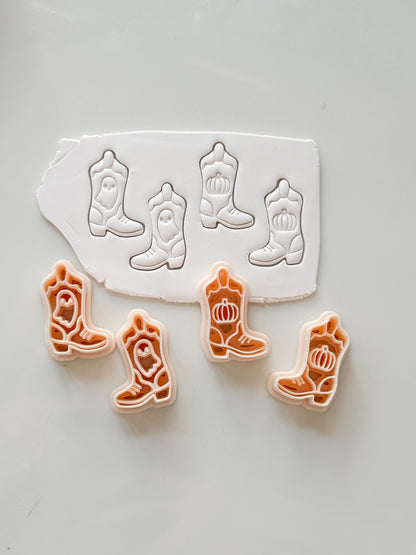 Halloween Cowboy Boots Cutter: Ghost Pumpkin Western Design for Polymer Clay