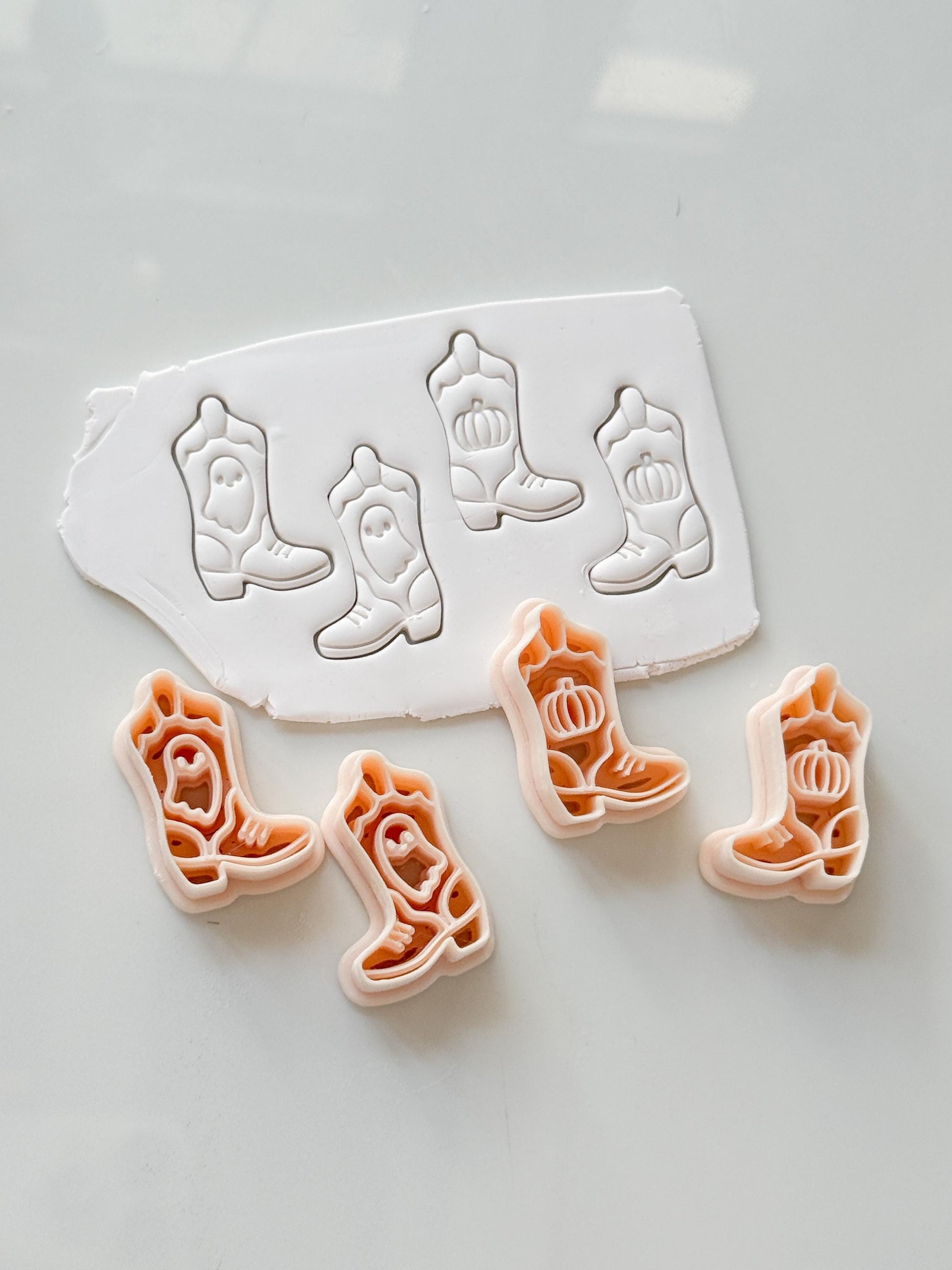 Halloween Cowboy Boots Cutter: Ghost Pumpkin Western Design for Polymer Clay