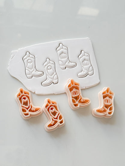 Halloween Cowboy Boots Cutter: Ghost Pumpkin Western Design for Polymer Clay