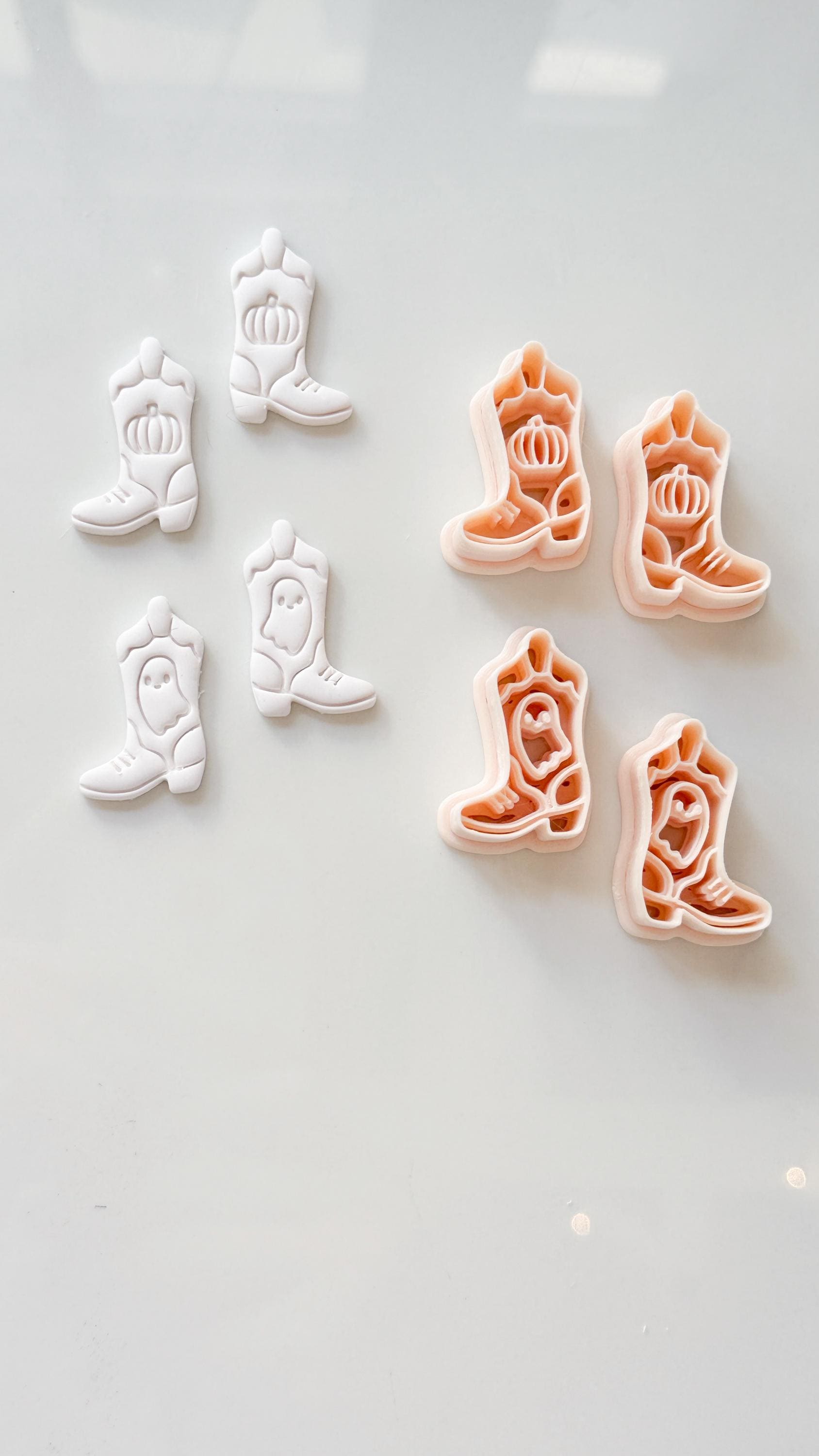 Halloween Cowboy Boots Cutter: Ghost Pumpkin Western Design for Polymer Clay