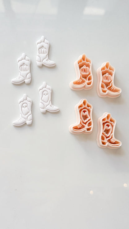 Halloween Cowboy Boots Cutter: Ghost Pumpkin Western Design for Polymer Clay