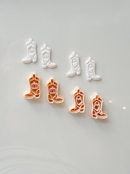 Halloween Cowboy Boots Cutter: Ghost Pumpkin Western Design for Polymer Clay