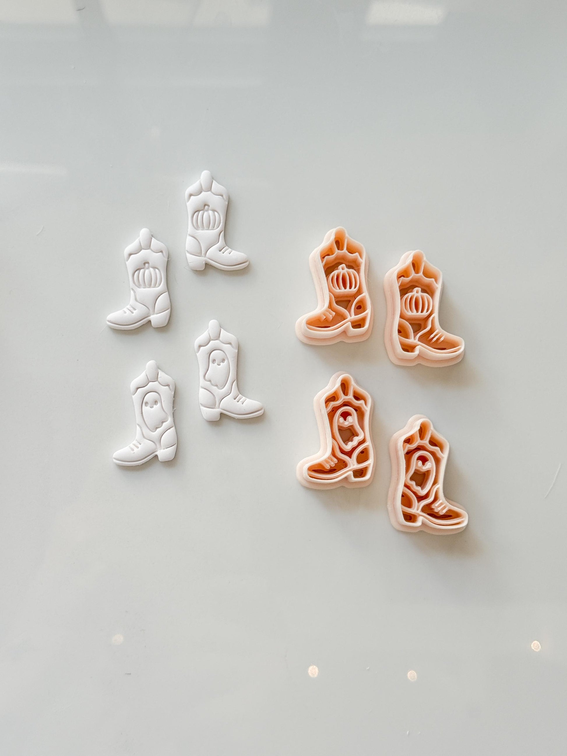 Halloween Cowboy Boots Cutter: Ghost Pumpkin Western Design for Polymer Clay