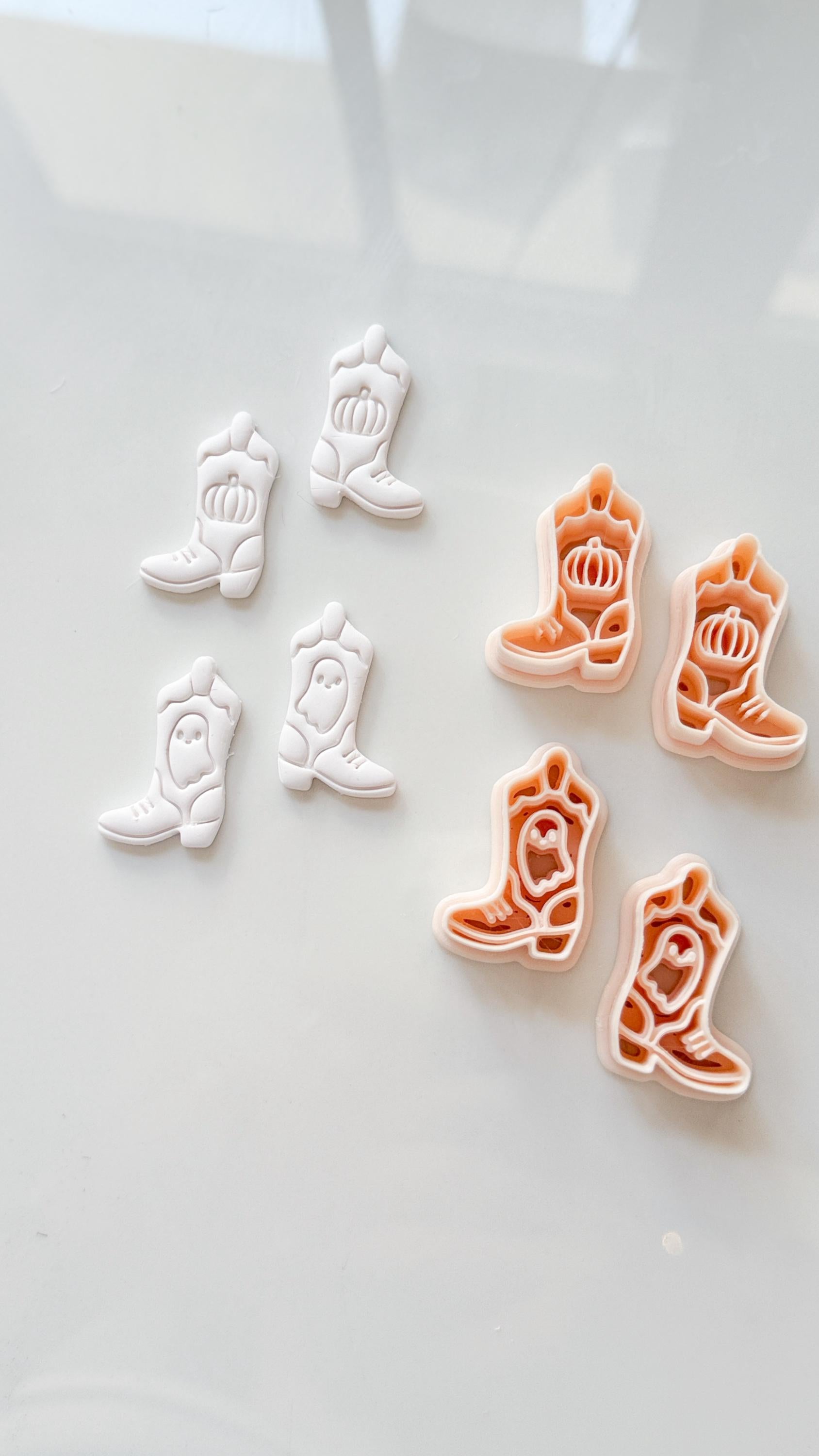 Halloween Cowboy Boots Cutter: Ghost Pumpkin Western Design for Polymer Clay