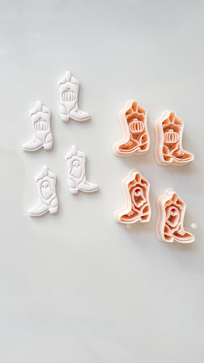 Halloween Cowboy Boots Cutter: Ghost Pumpkin Western Design for Polymer Clay