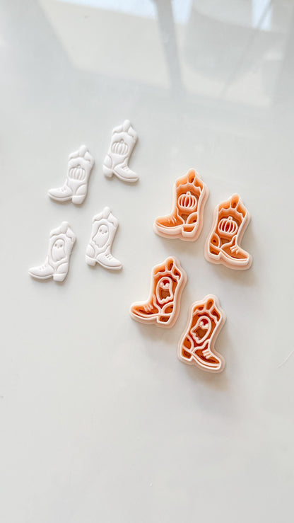 Halloween Cowboy Boots Cutter: Ghost Pumpkin Western Design for Polymer Clay
