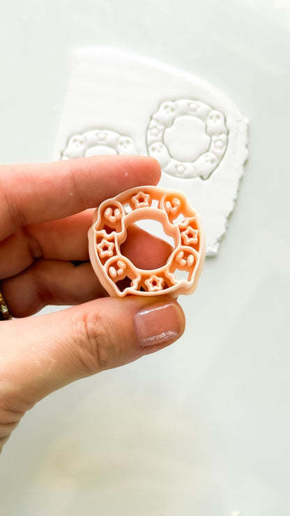 Cute Boo Wreath Cutter: Ghost Star Halloween Circle for Polymer Clay