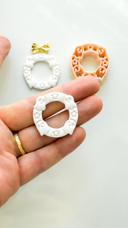 Cute Boo Wreath Cutter: Ghost Star Halloween Circle for Polymer Clay