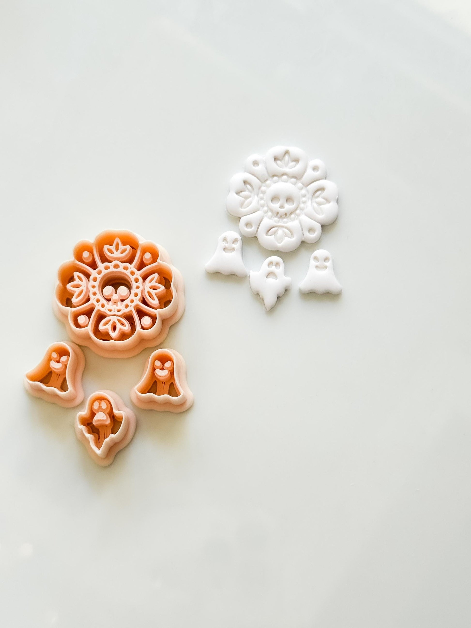 Folk Skull Flower Cutter Set: Floral Ghost Halloween Design for Polymer Clay