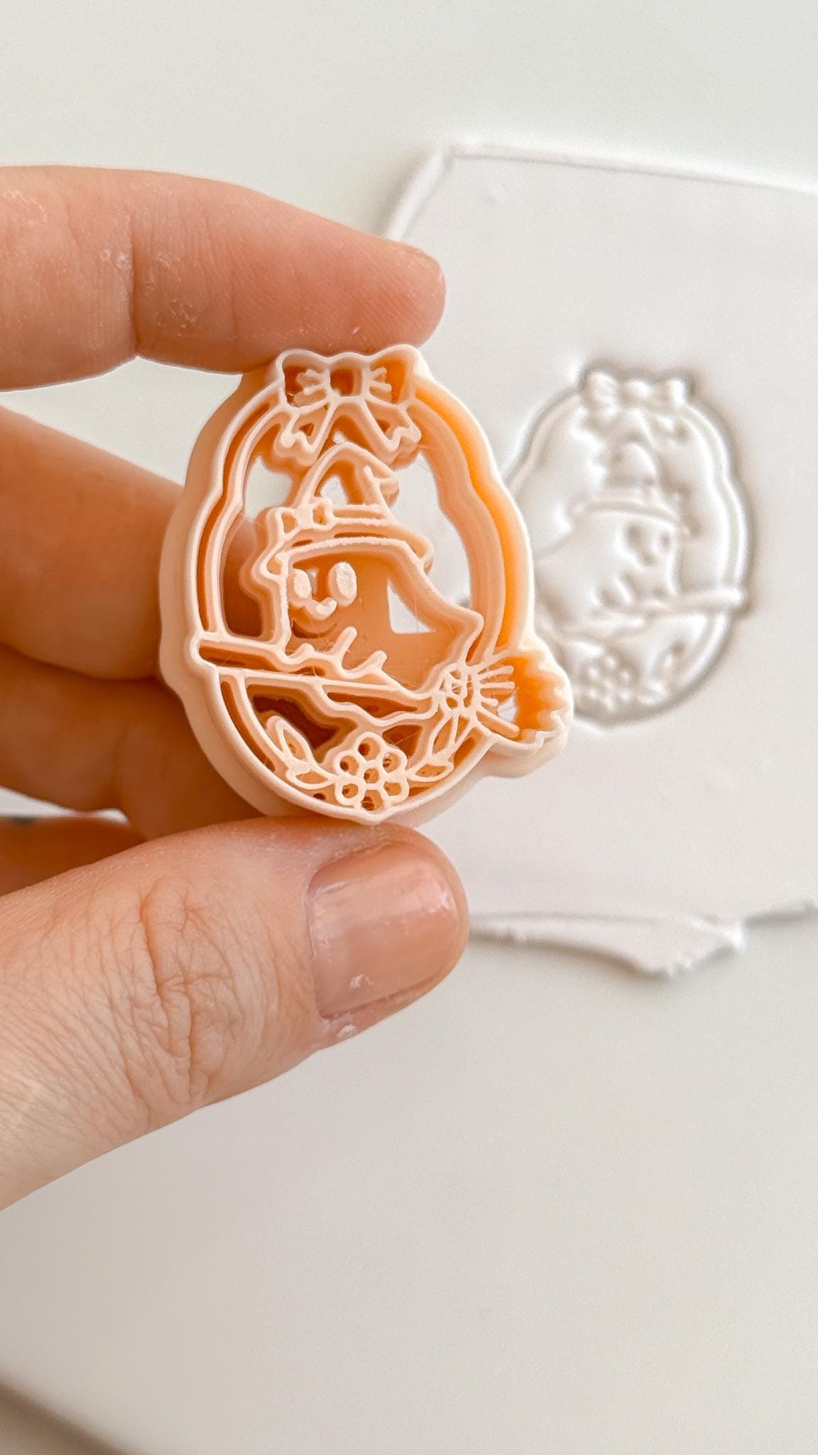 Little Witch Boo Cutter: Witch on Broom Halloween Design for Polymer Clay
