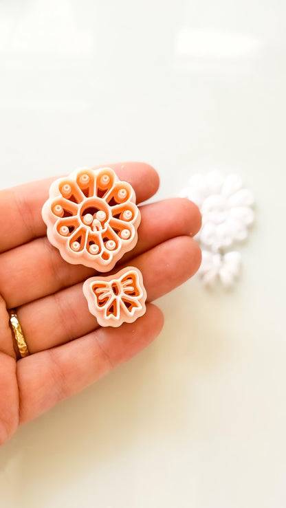 Skull Daisy Bow Cutter: Floral Halloween Dangle for Polymer Clay