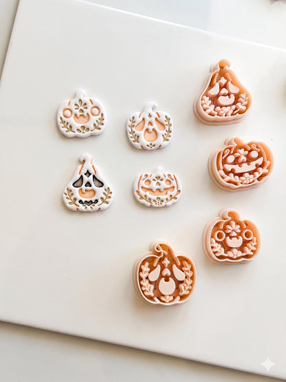 Folk Pumpkin Set Cutters: Folk Art Jack O'Lantern Shapes for Polymer Clay
