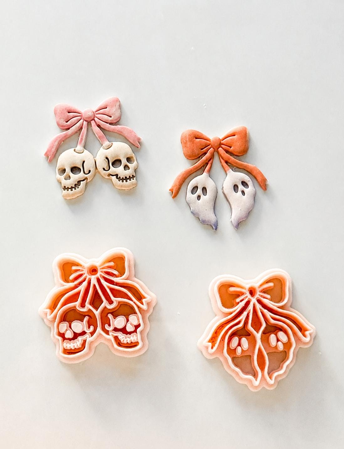 Ghost & Skull Cherry Bow Cutter: Ribbon Halloween Dangle for Polymer Clay