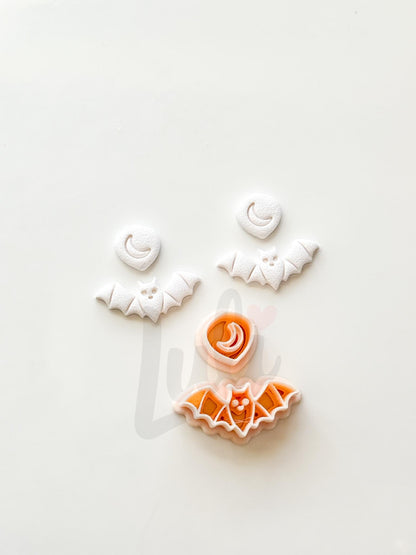 Moon Bat Cutter: Celestial Crescent Flying Bat Dangle for Polymer Clay