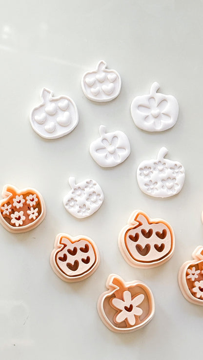 Pretty Pumpkins Cutter Set: Floral and Heart Pumpkin Shapes for Polymer Clay