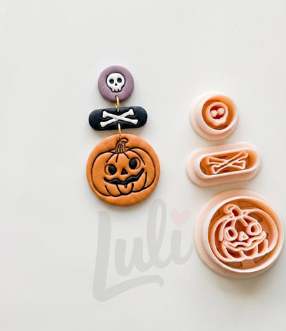 Pumpkin Skull Dangle Cutter: Jack O Lantern Bone Drop for Polymer Clay