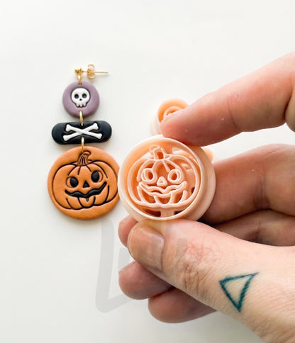 Pumpkin Skull Dangle Cutter: Jack O Lantern Bone Drop for Polymer Clay