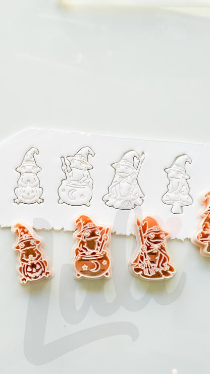 Whimsy Halloween Frogs Cutters: Witchy Frog Designs for Polymer Clay