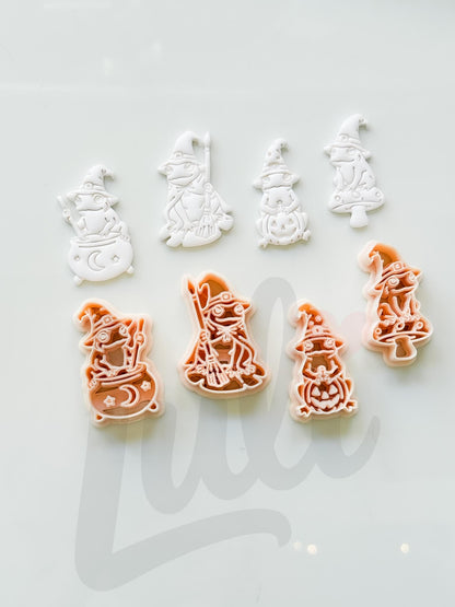 Whimsy Halloween Frogs Cutters: Witchy Frog Designs for Polymer Clay