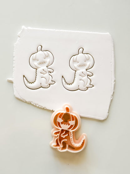 Pumpkin Head Dinosaur Cutter: Halloween T-Rex Character for Polymer Clay