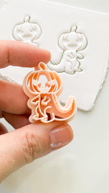 Pumpkin Head Dinosaur Cutter: Halloween T-Rex Character for Polymer Clay
