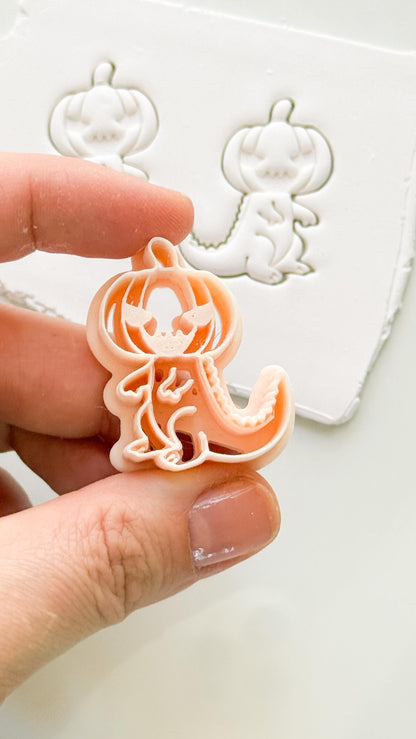 Pumpkin Head Dinosaur Cutter: Halloween T-Rex Character for Polymer Clay