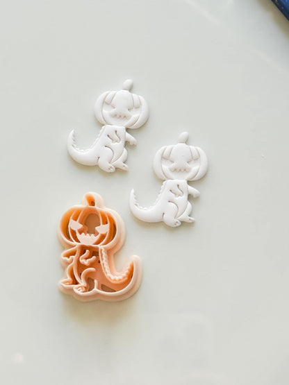 Pumpkin Head Dinosaur Cutter: Halloween T-Rex Character for Polymer Clay