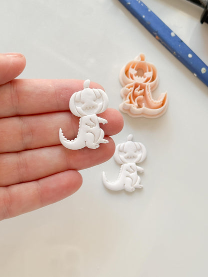 Pumpkin Head Dinosaur Cutter: Halloween T-Rex Character for Polymer Clay
