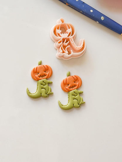 Pumpkin Head Dinosaur Cutter: Halloween T-Rex Character for Polymer Clay