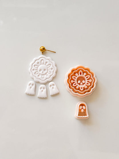 Ghost & Skull Doily Cutter: Lace Halloween Dangle for Polymer Clay