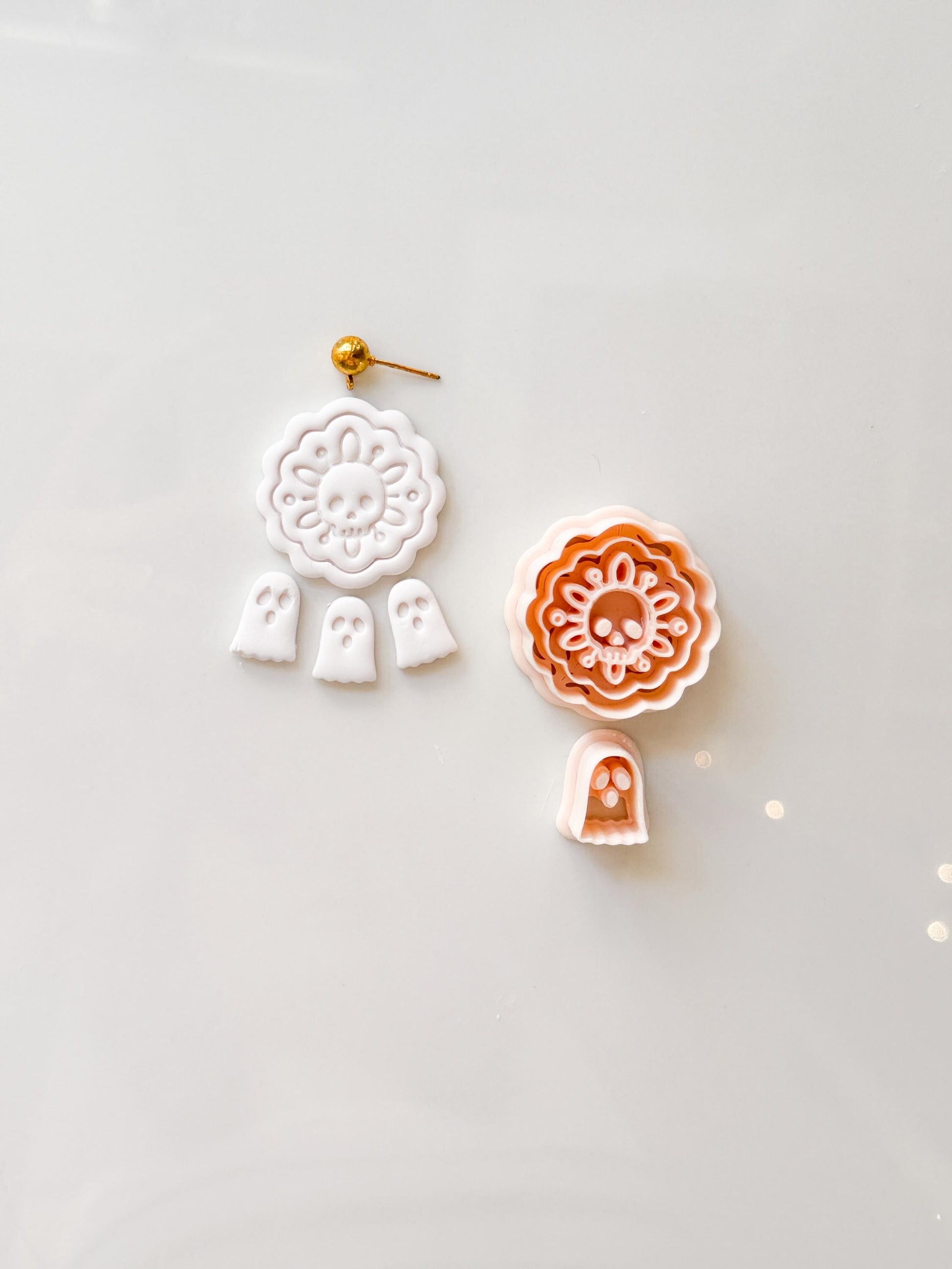 Ghost & Skull Doily Cutter: Lace Halloween Dangle for Polymer Clay