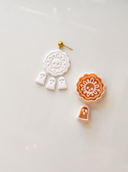 Ghost & Skull Doily Cutter: Lace Halloween Dangle for Polymer Clay