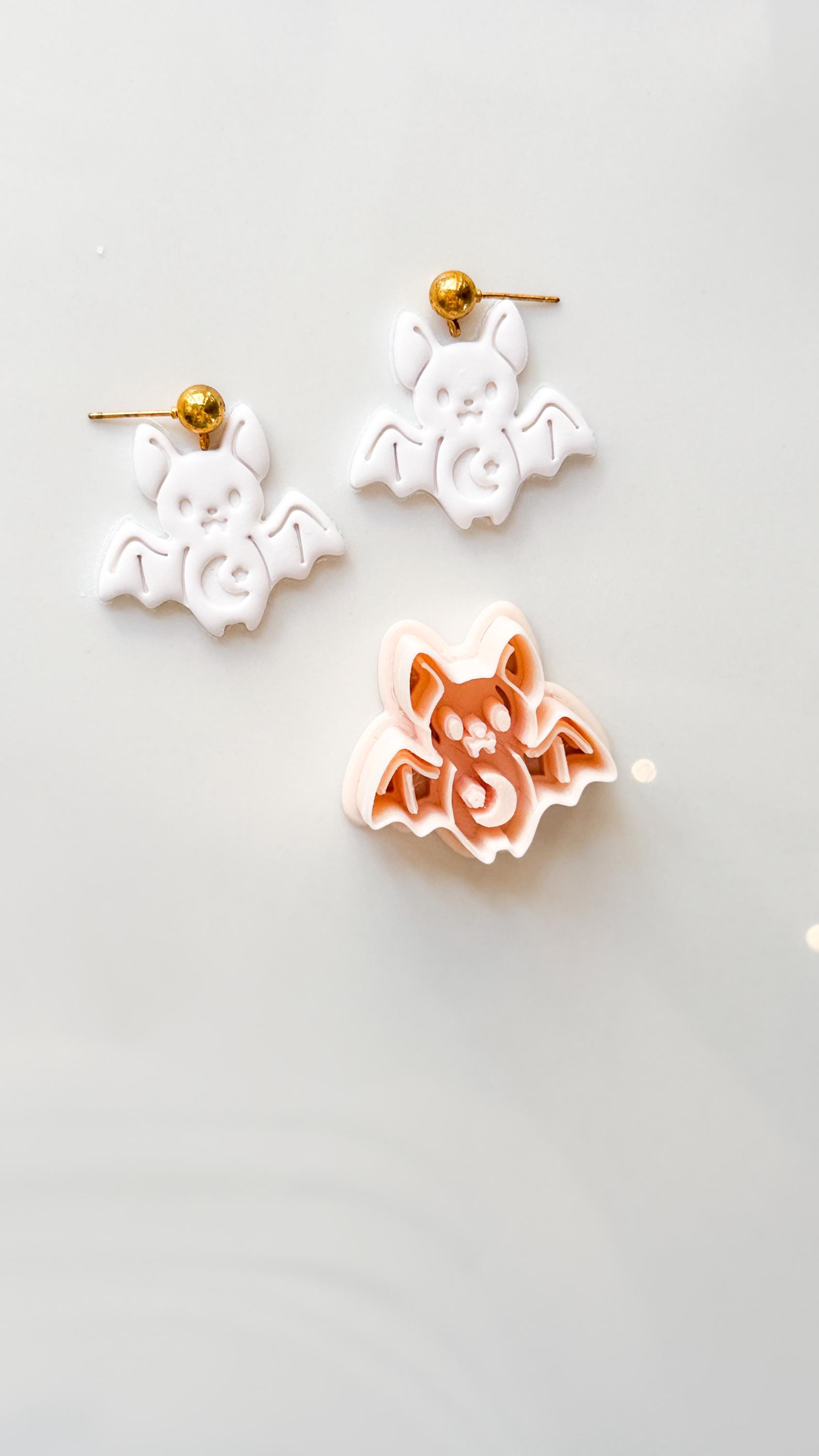 Cute Bat Cutter: Kawaii Moon Halloween Shape for Polymer Clay