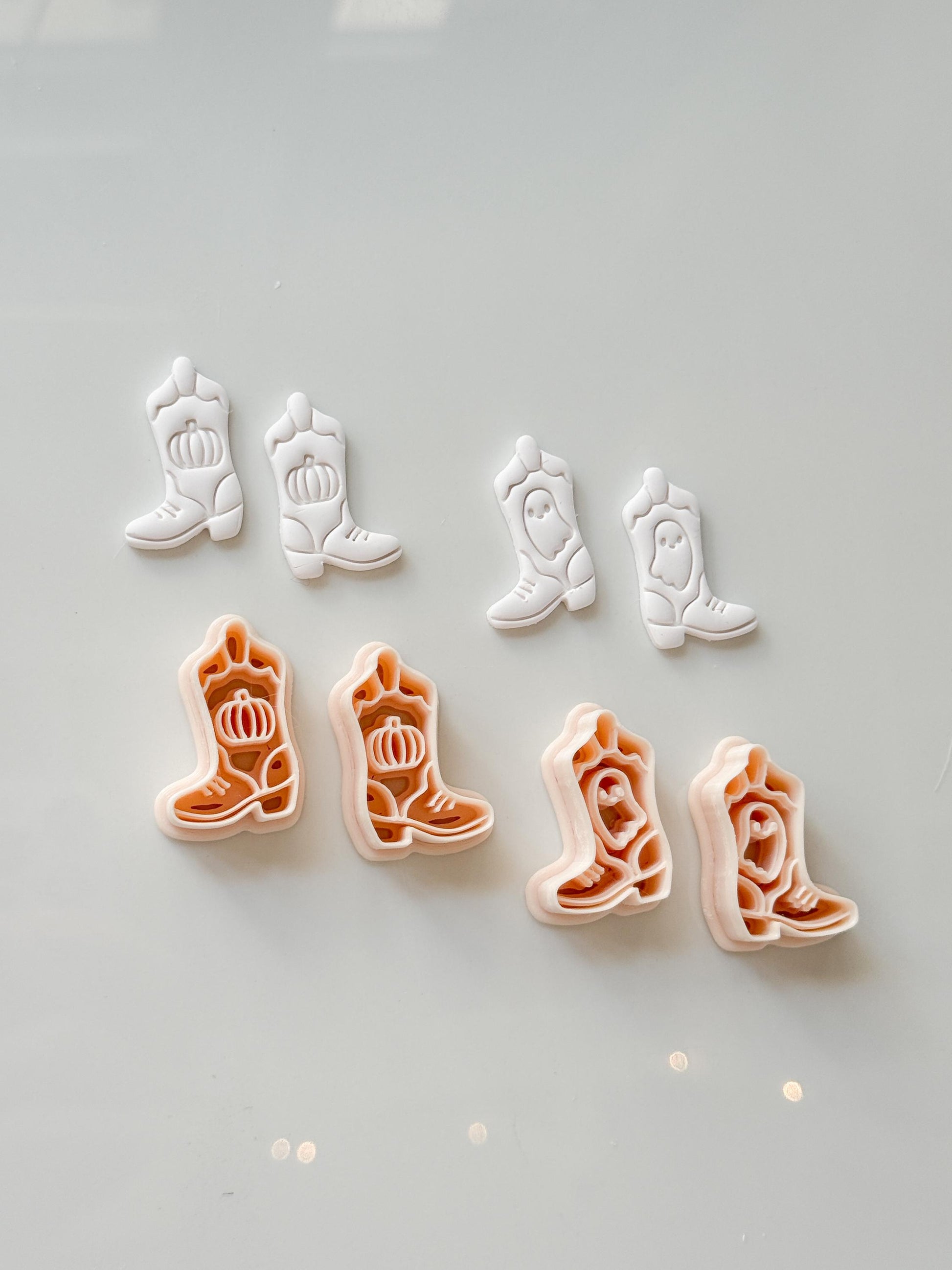 Halloween Cowboy Boots Cutter: Ghost Pumpkin Western Design for Polymer Clay