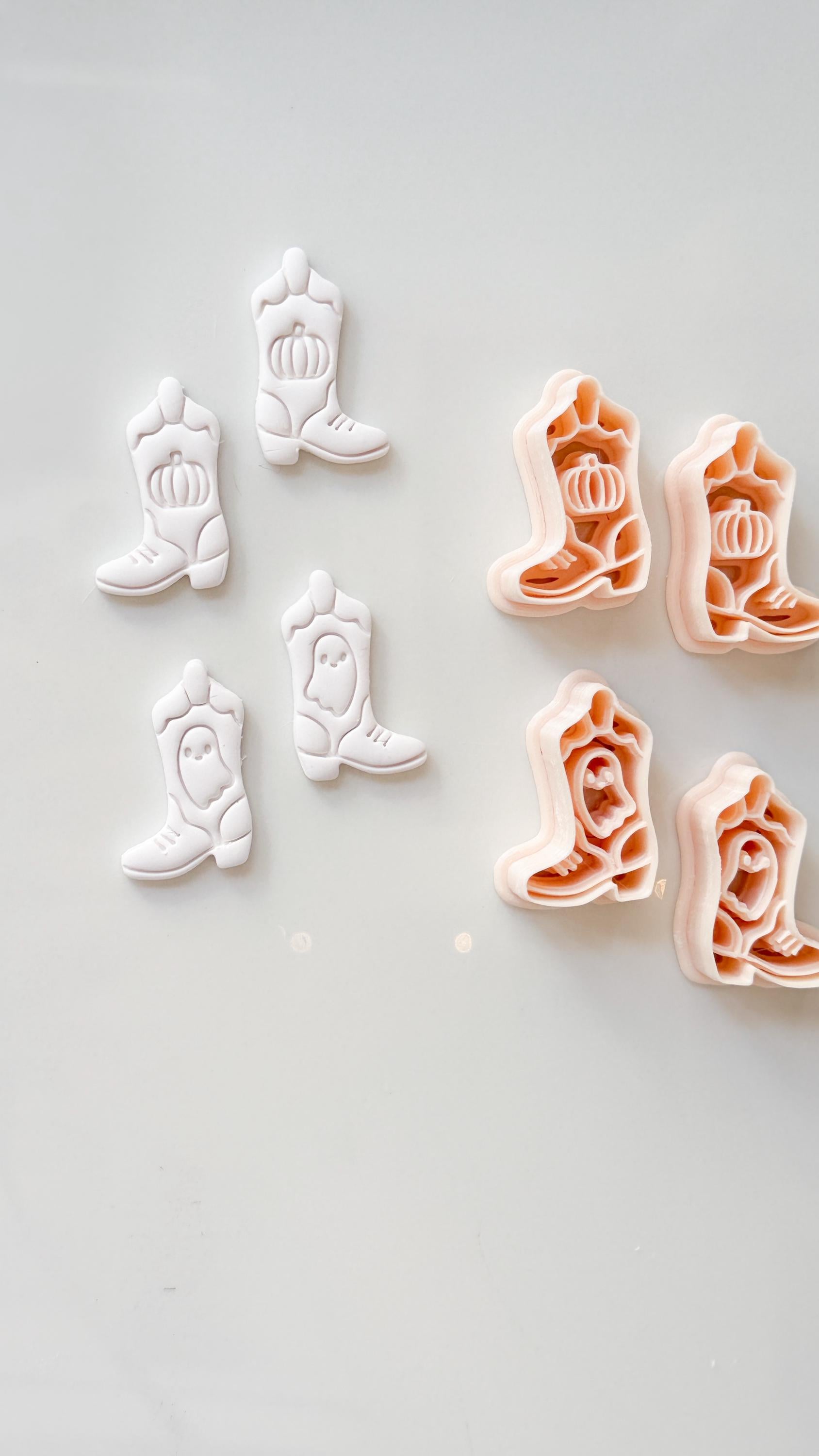Halloween Cowboy Boots Cutter: Ghost Pumpkin Western Design for Polymer Clay