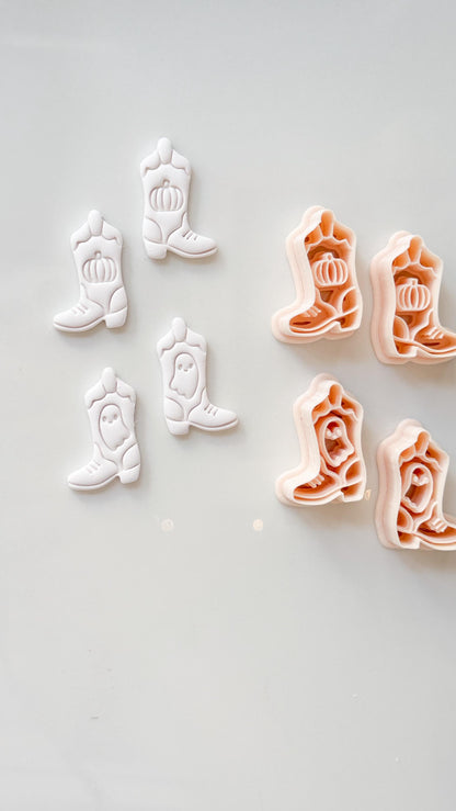 Halloween Cowboy Boots Cutter: Ghost Pumpkin Western Design for Polymer Clay