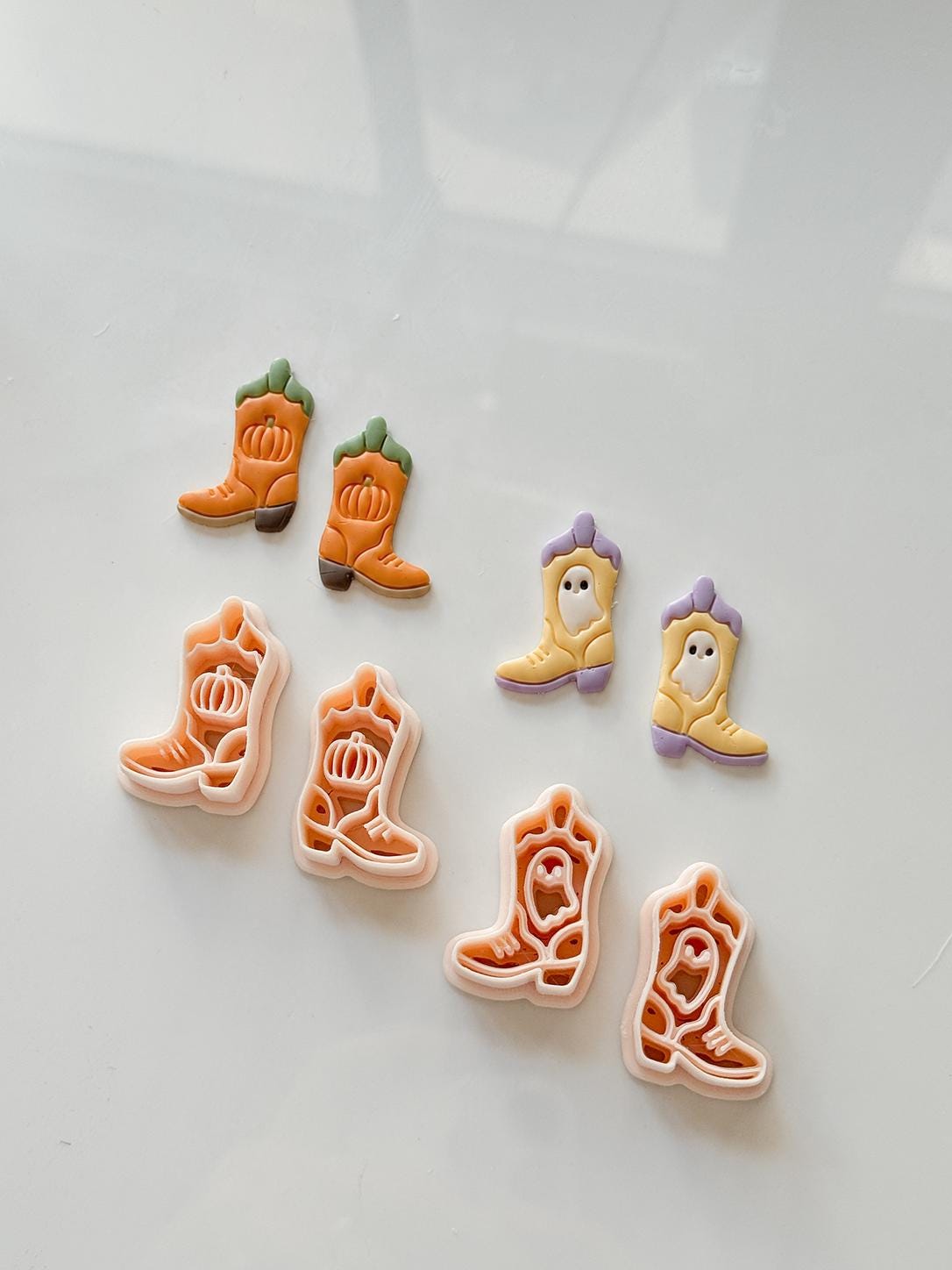 Halloween Cowboy Boots Cutter: Ghost Pumpkin Western Design for Polymer Clay