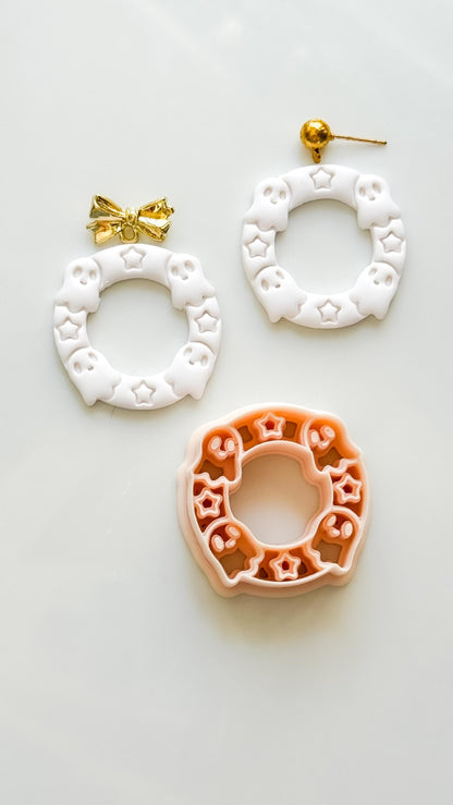 Cute Boo Wreath Cutter: Ghost Star Halloween Circle for Polymer Clay
