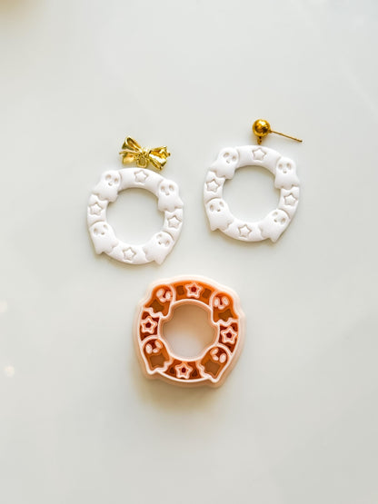 Cute Boo Wreath Cutter: Ghost Star Halloween Circle for Polymer Clay