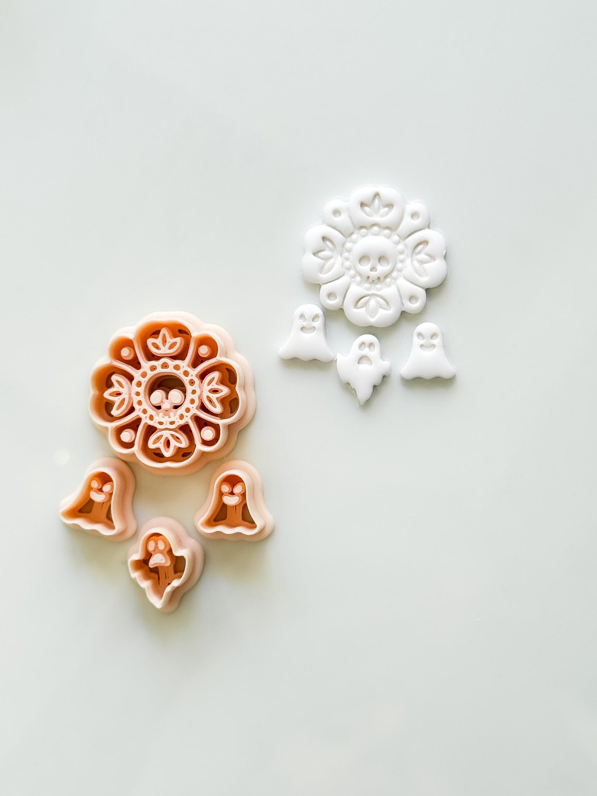 Folk Skull Flower Cutter Set: Floral Ghost Halloween Design for Polymer Clay