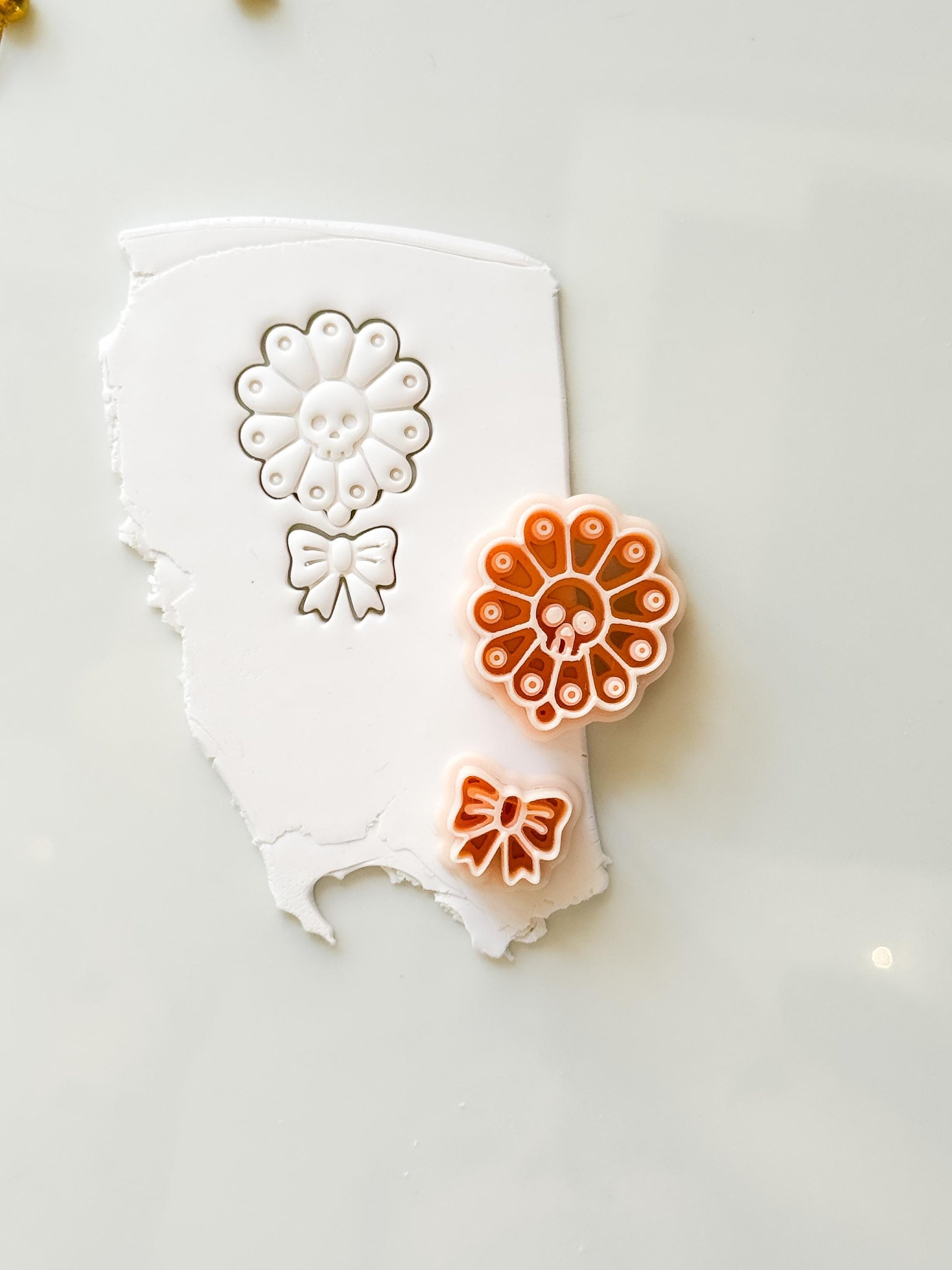 Skull Daisy Bow Cutter: Floral Halloween Dangle for Polymer Clay