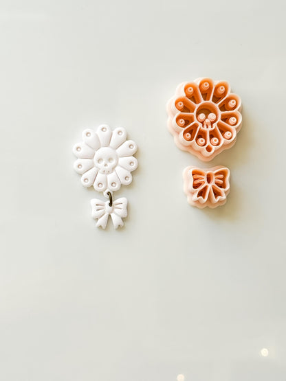 Skull Daisy Bow Cutter: Floral Halloween Dangle for Polymer Clay