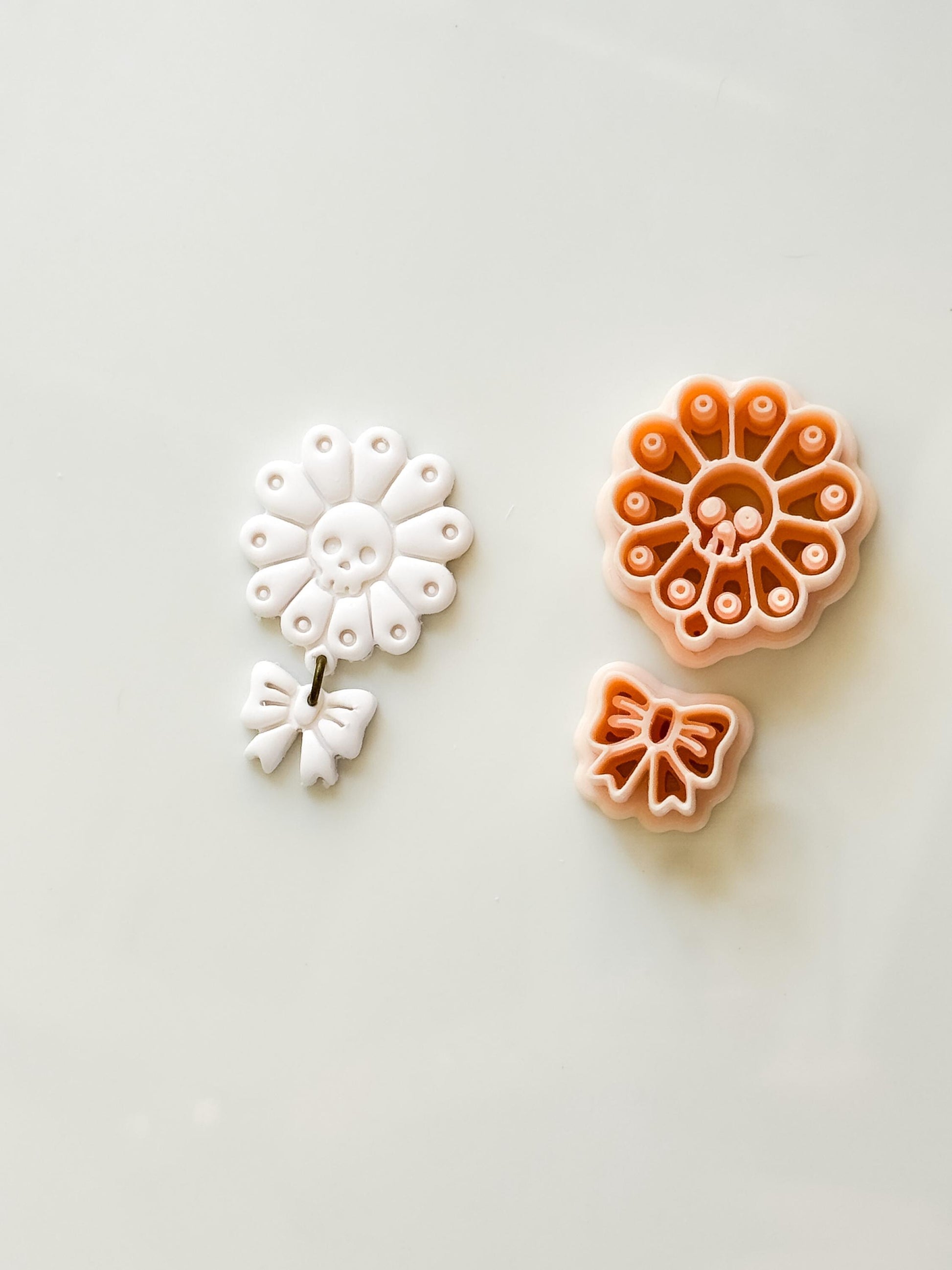 Skull Daisy Bow Cutter: Floral Halloween Dangle for Polymer Clay