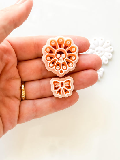 Skull Daisy Bow Cutter: Floral Halloween Dangle for Polymer Clay