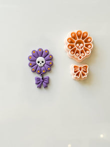 Skull Daisy Bow Cutter: Floral Halloween Dangle for Polymer Clay